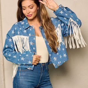 THE ESTRELLA LADIES DENIM FRINGED JACKET NIP